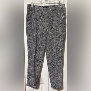 Theory Women's Cropped Pants Size 8 Gray Black Cheetah Print 100% Silk Cuffed